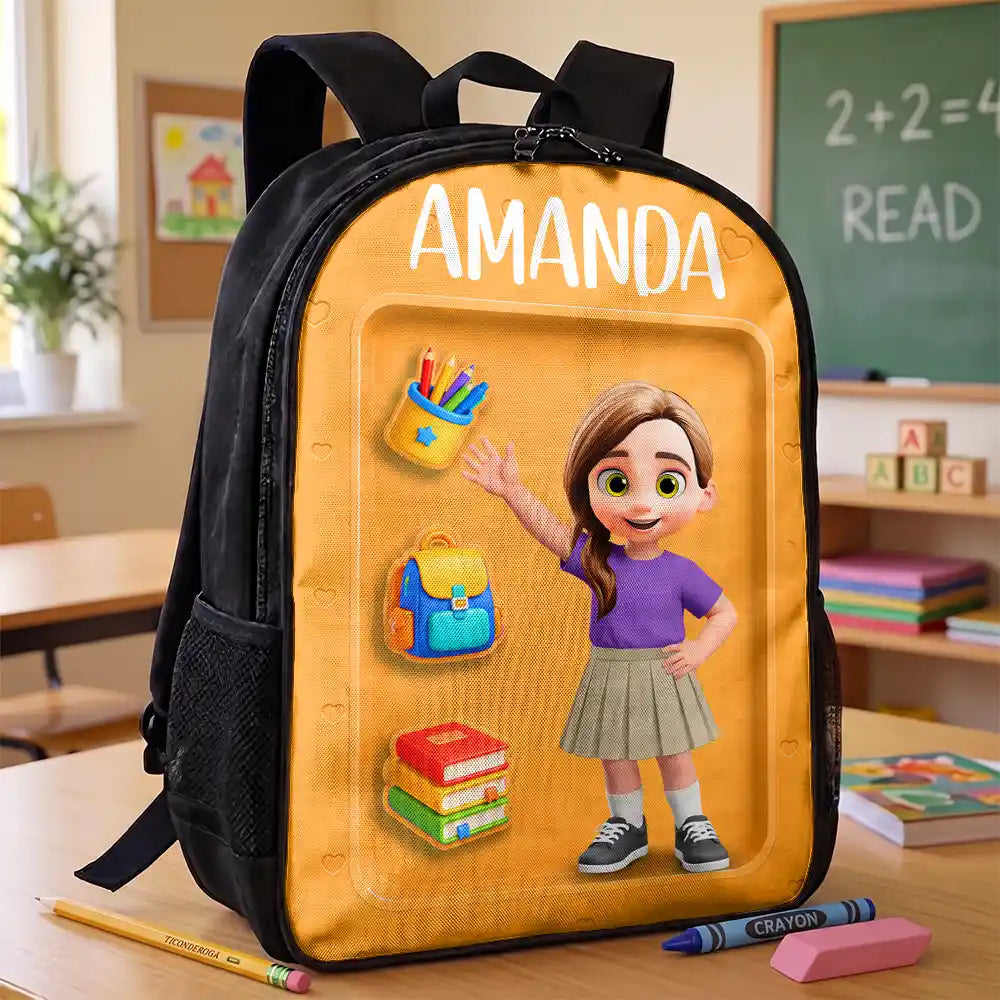 Adorable,Back To School,Gift For Kids,Vector - Adorable Kid Getting Ready For School - Personalized Kids Backpack