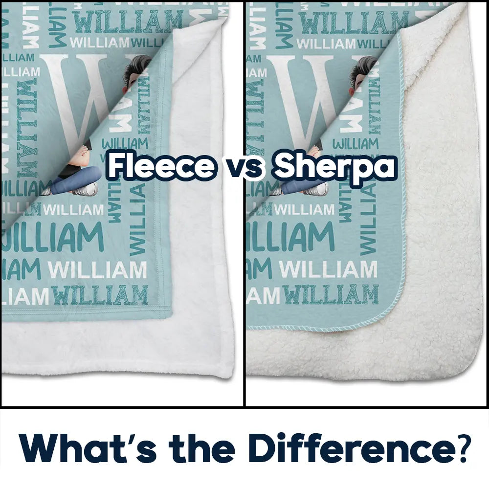 Adorable,Indoor Decor,Back To School,Gift For Kids,Vector - Adorable Kid Sitting With Letter & Name - Personalized Fleece Blanket, Sherpa Blanket