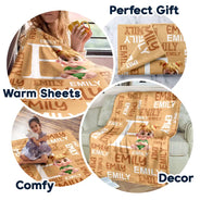 Adorable,Indoor Decor,Back To School,Gift For Kids,Vector - Adorable Kid Sitting With Letter & Name - Personalized Fleece Blanket, Sherpa Blanket