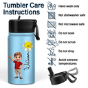 Top Market, Adorable, Back To School, Gift For Kids, Vector - Adorable Kid With Birth Month Flower - Personalized Kids Water Bottle