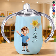 Adorable, Gift For Kids, Vector - Adorable Kid & Birth Month Flower - Personalized Sippy Cup