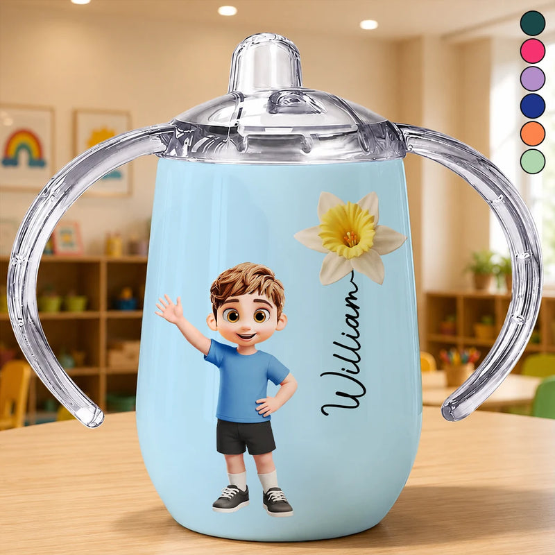 Adorable, Gift For Kids, Vector - Adorable Kid & Birth Month Flower - Personalized Sippy Cup