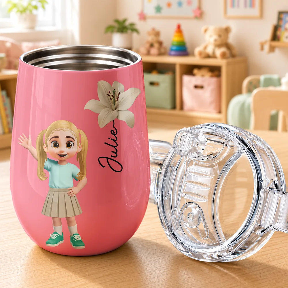 Adorable, Gift For Kids, Vector - Adorable Kid & Birth Month Flower - Personalized Sippy Cup