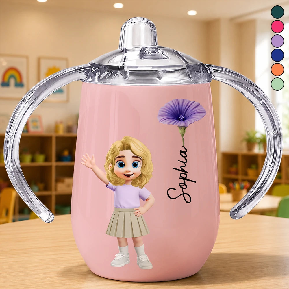 Adorable Kid & Birth Month Flower - Personalized Sippy Cup
