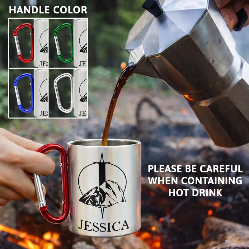 Happy,Camping,Campsite,Gift For Yourself,Gift For Women,Gift For Men - Adventure And Nature Name - Personalized Carabiner Mug