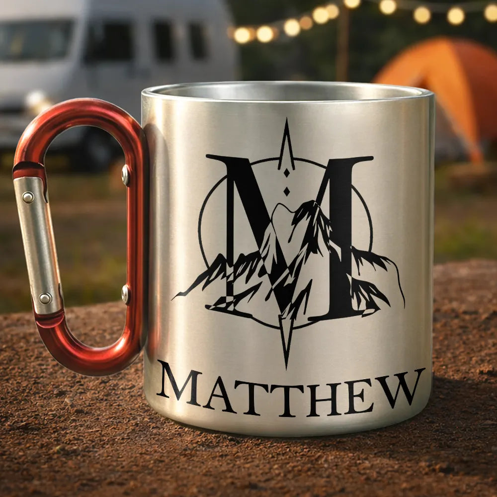 Happy,Camping,Campsite,Gift For Yourself,Gift For Women,Gift For Men - Adventure And Nature Name - Personalized Carabiner Mug