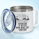 Gift For Couples,Old Couples,Gift For Husband,Gift For Wife,Gift For Boyfriend,Gift For Girlfriend,Happy - Adventure Partners For Life - Personalized 14oz Stainless Steel Tumbler With Handle