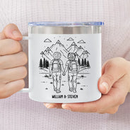 Gift For Couples,Old Couples,Gift For Husband,Gift For Wife,Gift For Boyfriend,Gift For Girlfriend,Happy - Adventure Partners For Life - Personalized 14oz Stainless Steel Tumbler With Handle