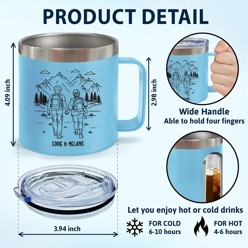 Gift For Couples,Old Couples,Gift For Husband,Gift For Wife,Gift For Boyfriend,Gift For Girlfriend,Happy - Adventure Partners For Life - Personalized 14oz Stainless Steel Tumbler With Handle
