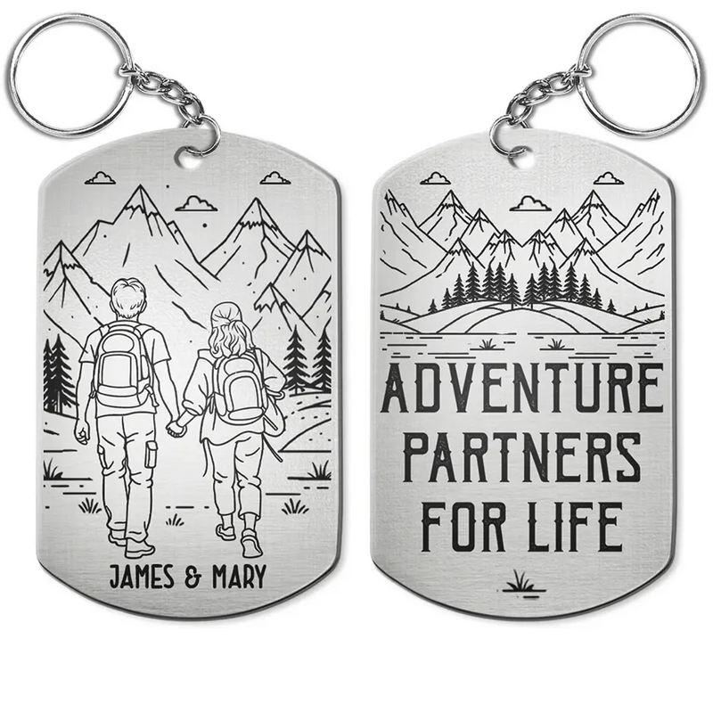 Gift For Couples,Gift For Husband,Old Couples,Gift For Wife,Gift For Boyfriend,Gift For Girlfriend,LGBT,Love - Adventure Partners For Life - Personalized Aluminum Keychain