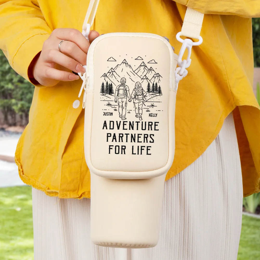 Gift For Couples,Old Couples,Gift For Husband,Gift For Wife,Gift For Boyfriend,Gift For Girlfriend,Happy - Adventure Partners For Life - Personalized Bottle Carrier Bag