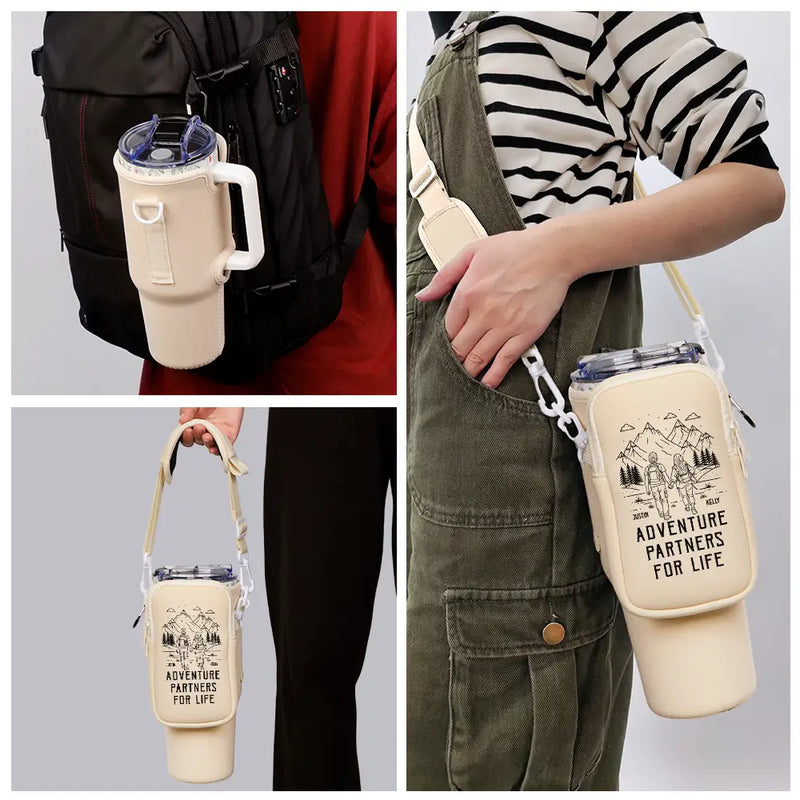 Gift For Couples,Old Couples,Gift For Husband,Gift For Wife,Gift For Boyfriend,Gift For Girlfriend,Happy - Adventure Partners For Life - Personalized Bottle Carrier Bag