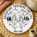 Gift For Couples,Gift For Husband,Old Couples,Gift For Wife,Gift For Boyfriend,Gift For Girlfriend,LGBT,Love - Adventure Partners For Life - Personalized Ceramic Coaster