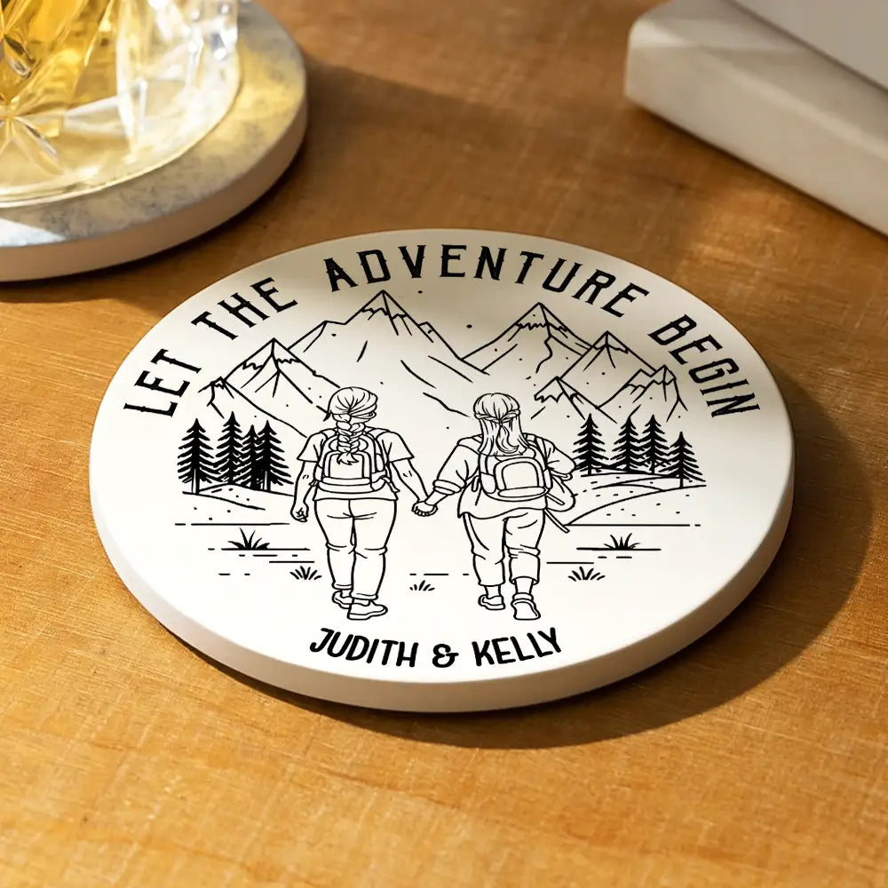 Gift For Couples,Gift For Husband,Old Couples,Gift For Wife,Gift For Boyfriend,Gift For Girlfriend,LGBT,Love - Adventure Partners For Life - Personalized Ceramic Coaster