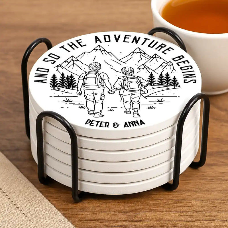 Gift For Couples,Gift For Husband,Old Couples,Gift For Wife,Gift For Boyfriend,Gift For Girlfriend,LGBT,Love - Adventure Partners For Life - Personalized Ceramic Coaster