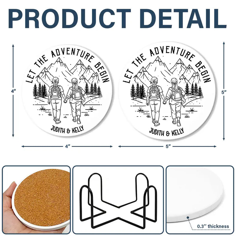 Gift For Couples,Gift For Husband,Old Couples,Gift For Wife,Gift For Boyfriend,Gift For Girlfriend,LGBT,Love - Adventure Partners For Life - Personalized Ceramic Coaster