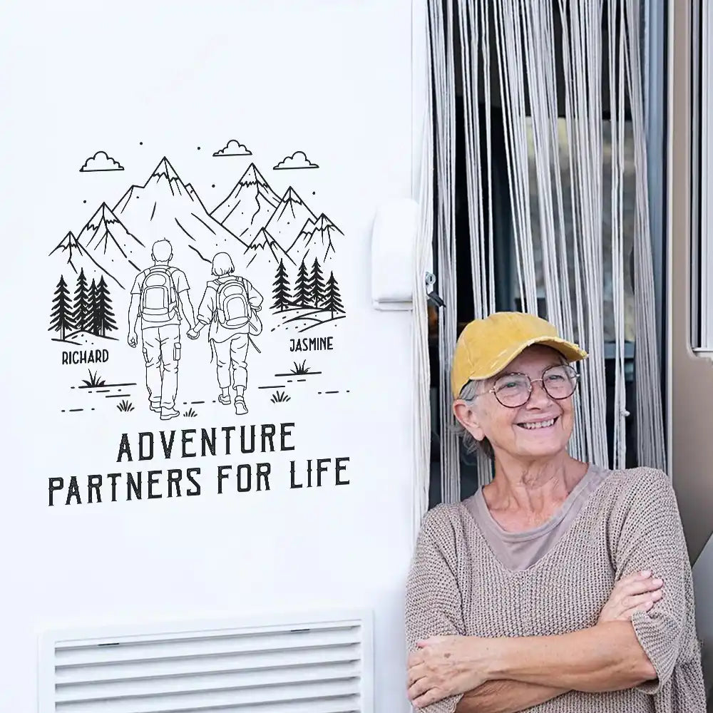 Gift For Couples,Old Couples,Gift For Husband,Gift For Wife,Gift For Boyfriend,Gift For Girlfriend,Happy - Adventure Partners For Life - Personalized Decor Decal