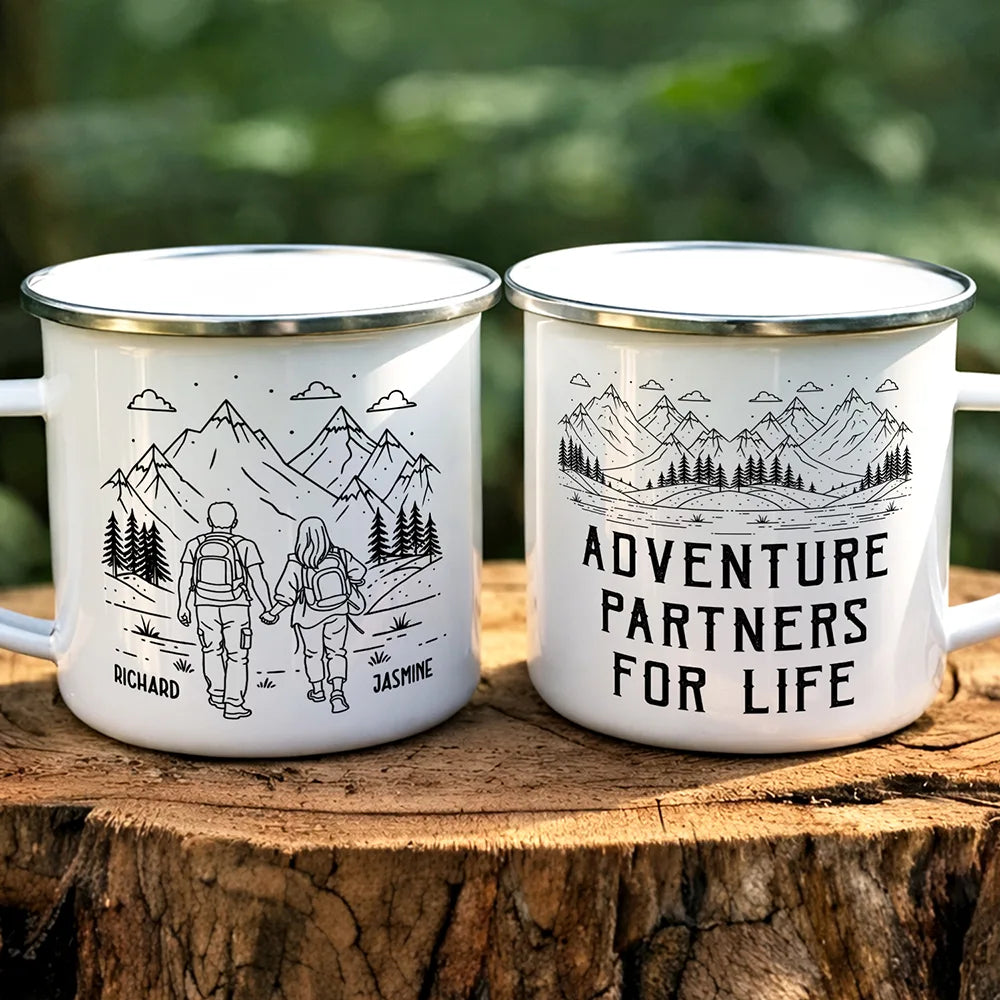 Gift For Couples, Gift For Husband, Old Couples, Gift For Wife, Gift For Boyfriend, Gift For Girlfriend, Love, Top Market - Adventure Partners For Life - Personalized Enamel Mug