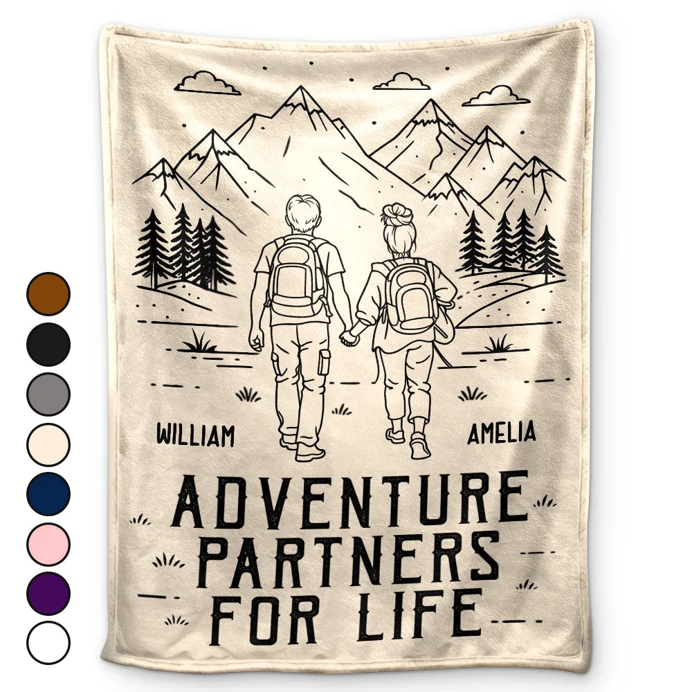 Gift For Couples,Old Couples,Gift For Husband,Gift For Wife,Gift For Boyfriend,Gift For Girlfriend,Happy - Adventure Partners For Life - Personalized Fleece Blanket, Sherpa Blanket
