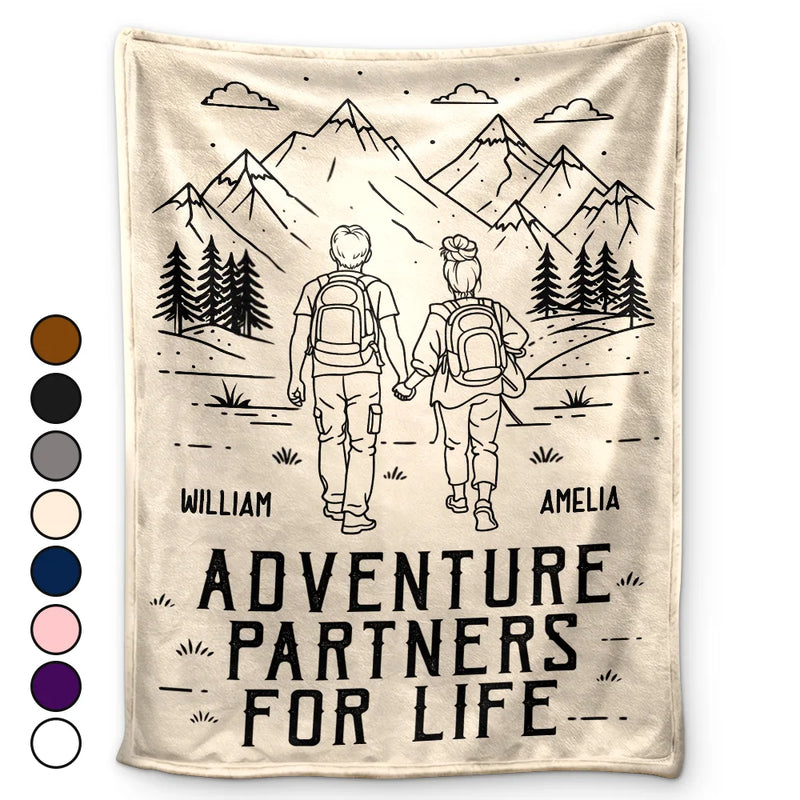 Gift For Couples,Old Couples,Gift For Husband,Gift For Wife,Gift For Boyfriend,Gift For Girlfriend,Happy - Adventure Partners For Life - Personalized Fleece Blanket, Sherpa Blanket