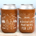 Gift For Couples,Gift For Husband,Old Couples,Gift For Wife,Gift For Boyfriend,Gift For Girlfriend,LGBT,Love - Adventure Partners For Life - Personalized Leather Can Cooler