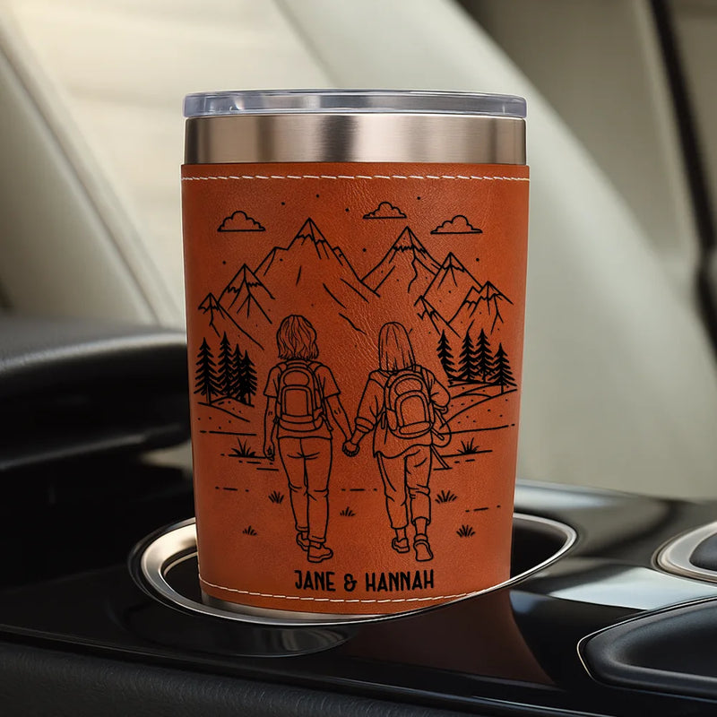 Gift For Couples,Old Couples,Gift For Husband,Gift For Wife,Gift For Boyfriend,Gift For Girlfriend,Happy - Adventure Partners For Life - Personalized Leather Tumbler