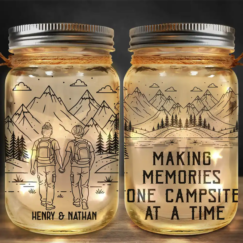 Gift For Couples,Old Couples,Gift For Husband,Gift For Wife,Gift For Boyfriend,Gift For Girlfriend,Happy - Adventure Partners For Life - Personalized Mason Jar Light