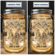Gift For Couples, Old Couples, Gift For Husband, Gift For Wife, Gift For Boyfriend, Gift For Girlfriend, Happy - Adventure Partners For Life - Personalized Mason Jar Light