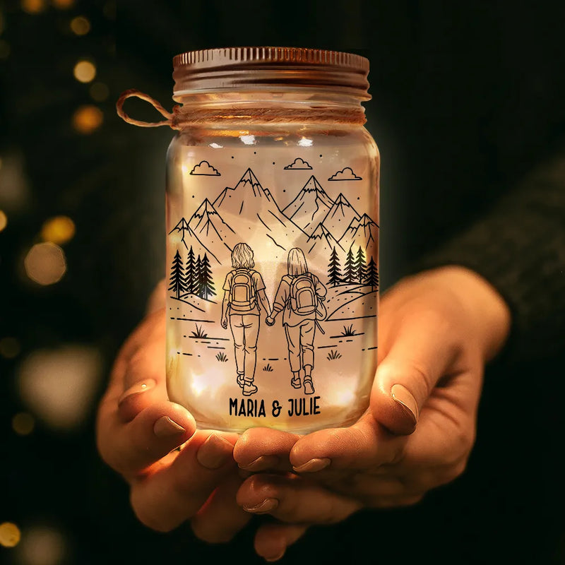 Gift For Couples,Old Couples,Gift For Husband,Gift For Wife,Gift For Boyfriend,Gift For Girlfriend,Happy - Adventure Partners For Life - Personalized Mason Jar Light