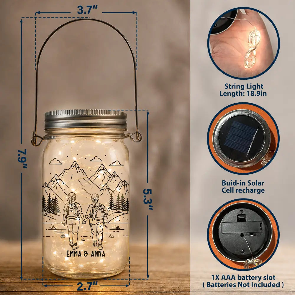 Gift For Couples, Old Couples, Gift For Husband, Gift For Wife, Gift For Boyfriend, Gift For Girlfriend, Happy - Adventure Partners For Life - Personalized Mason Jar Light