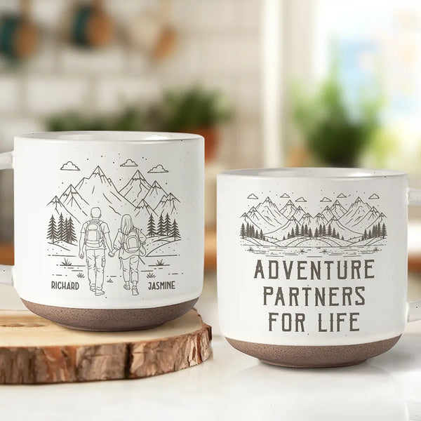 Gift For Couples,Old Couples,Gift For Husband,Gift For Wife,Gift For Boyfriend,Gift For Girlfriend,Happy - Adventure Partners For Life - Personalized Pottery Mug