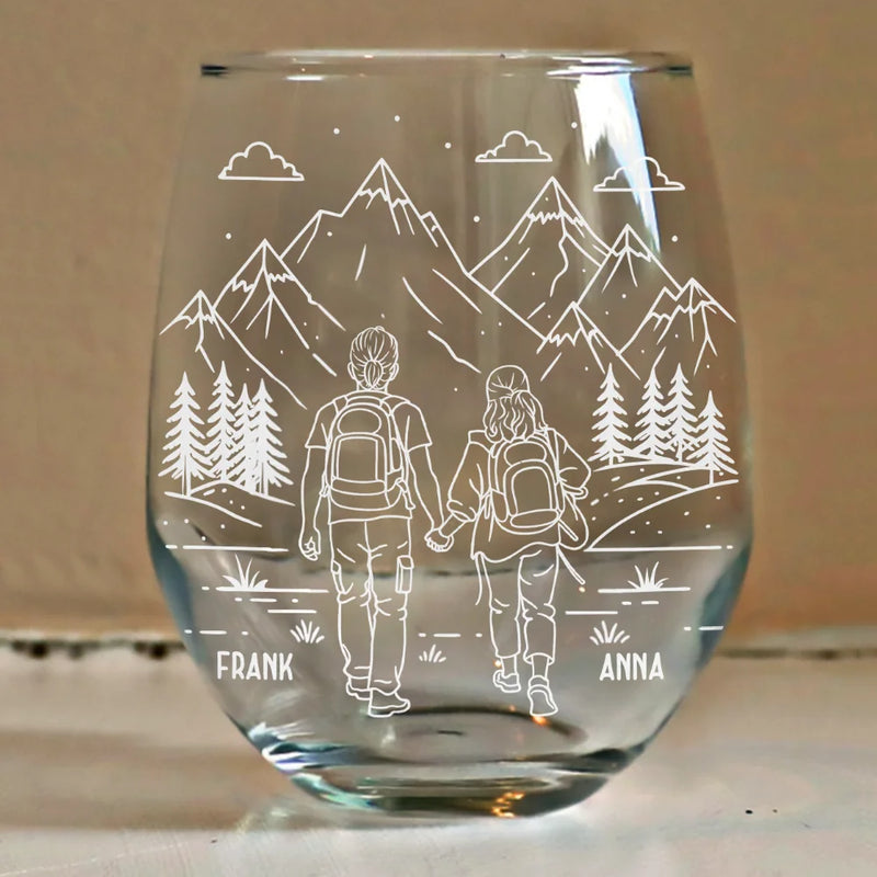 Gift For Couples,Old Couples,Gift For Husband,Gift For Wife,Gift For Boyfriend,Gift For Girlfriend,Happy - Adventure Partners For Life - Personalized Stemless Wine Glass