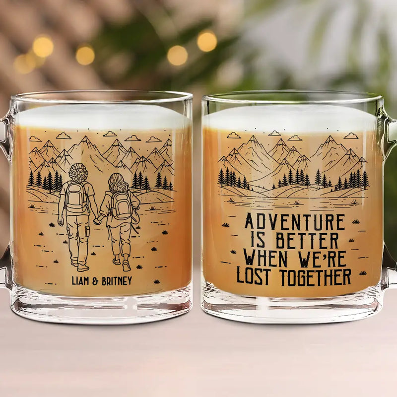 Gift For Couples,Gift For Husband,Old Couples,Gift For Wife,Gift For Boyfriend,Gift For Girlfriend,LGBT,Love - Adventure Partners For Life Couple Line Art - Personalized Glass Mug
