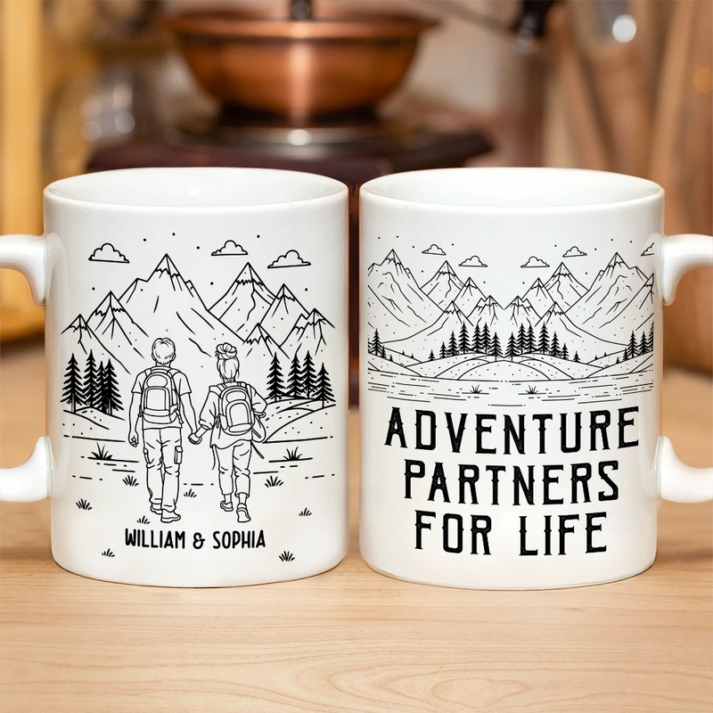 Gift For Couples,Gift For Husband,Old Couples,Gift For Wife,Gift For Boyfriend,Gift For Girlfriend,LGBT,Love - Adventure Partners For Life Couple Line Art - Personalized Mug