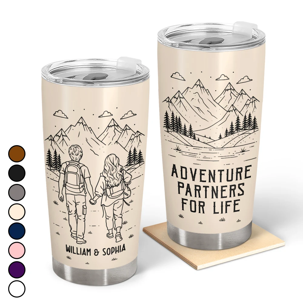 Adventure Partners For Life Couple Line Art - Personalized Tumbler