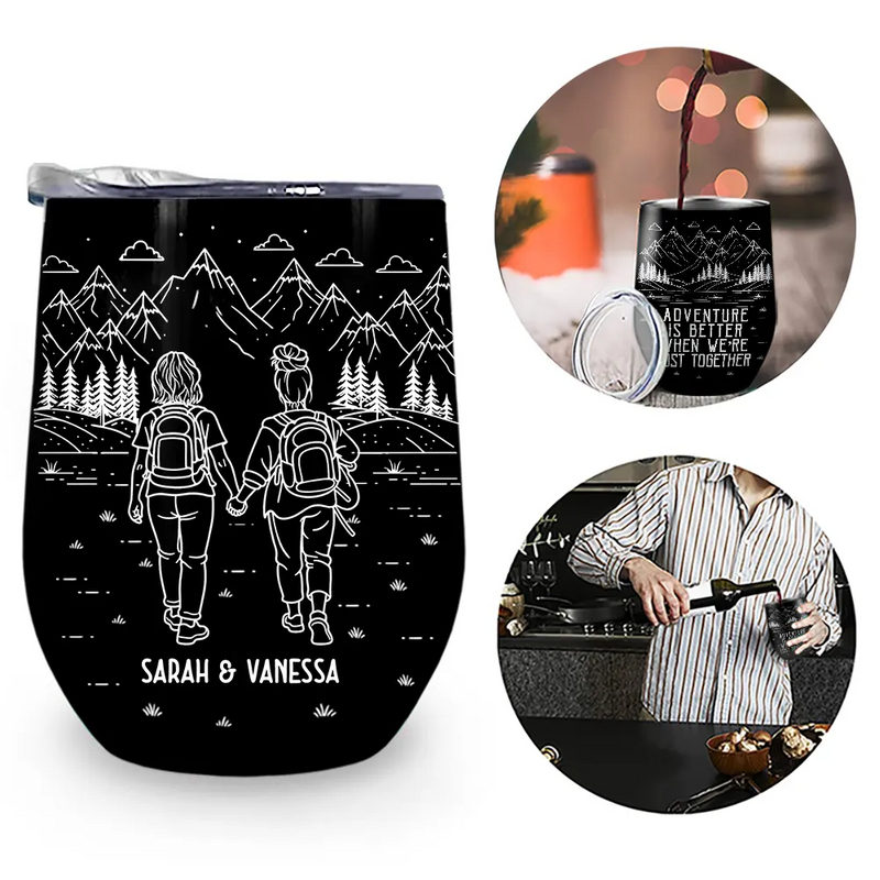 Gift For Couples,Gift For Husband,Old Couples,Gift For Wife,Gift For Boyfriend,Gift For Girlfriend,LGBT,Love - Adventure Partners For Life Couple Line Art - Personalized Wine Tumbler