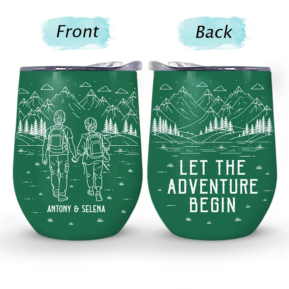 Gift For Couples,Gift For Husband,Old Couples,Gift For Wife,Gift For Boyfriend,Gift For Girlfriend,LGBT,Love - Adventure Partners For Life Couple Line Art - Personalized Wine Tumbler