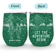Gift For Couples,Gift For Husband,Old Couples,Gift For Wife,Gift For Boyfriend,Gift For Girlfriend,LGBT,Love - Adventure Partners For Life Couple Line Art - Personalized Wine Tumbler