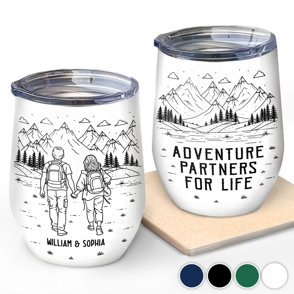 Adventure Partners For Life Couple Line Art - Personalized Wine Tumbler