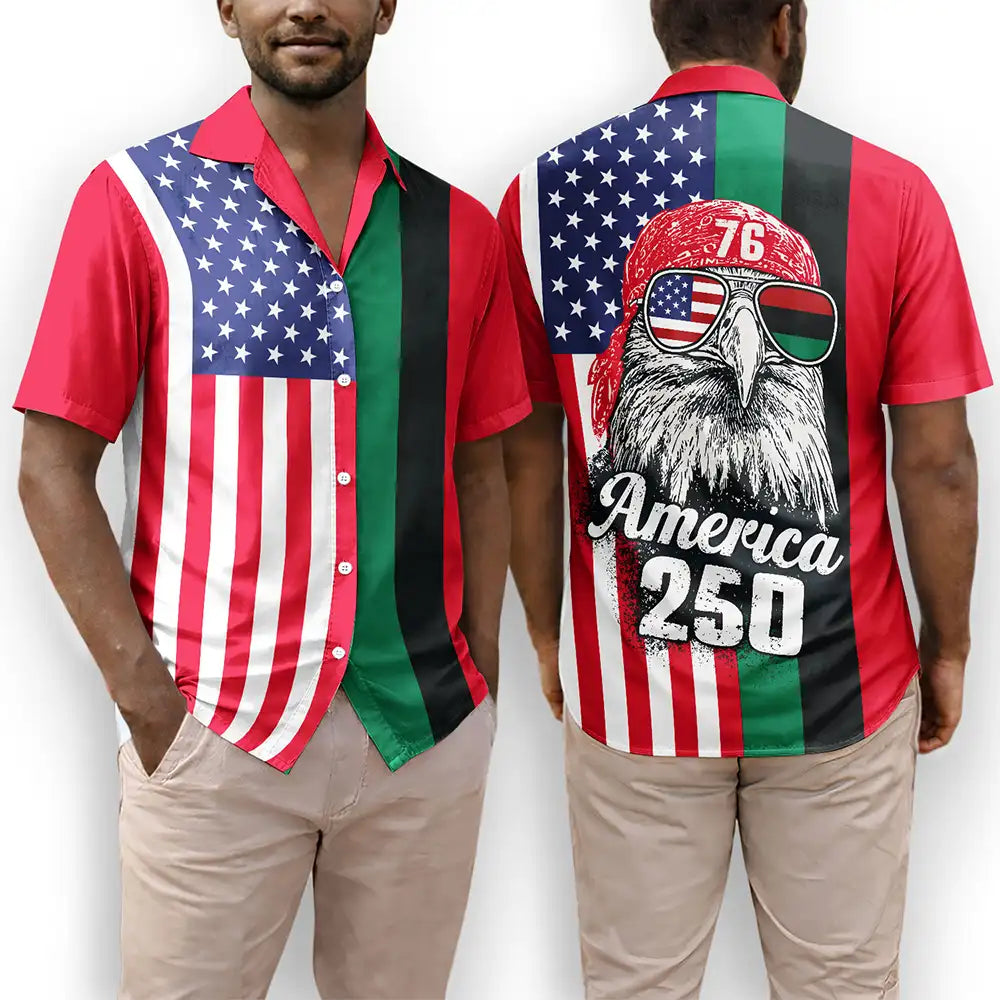 Afro American Flag 1776 Eagle America 250th - Hawaiian Shirt