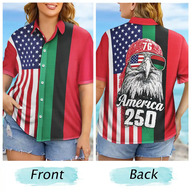 No Custom,America 250th,Independence Day - Afro American Flag 1776 Eagle America 250th - Hawaiian Shirt