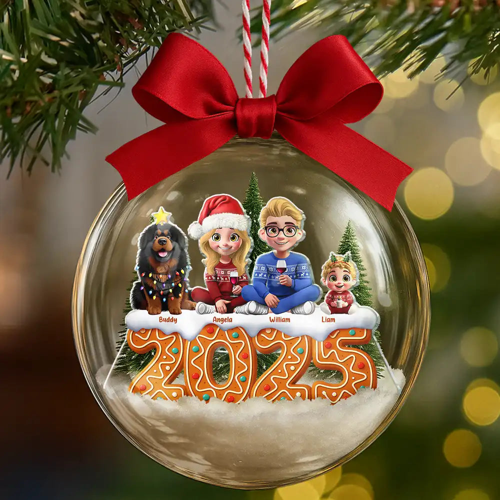 Christmas, Family, Love - All Family 3D Effect - Personalized 3D Acrylic Ball Ornament