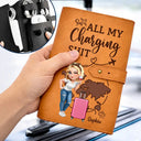 Gift For Yourself, Gift For Women, Gift For Men, Travel, Happy - All My Charging Sh*t Turban Woman Man - Personalized Leather Cable Bag