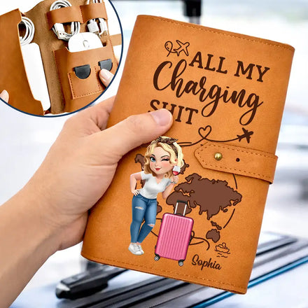 All My Charging Sh*t Turban Woman Man - Personalized Leather Cable Bag
