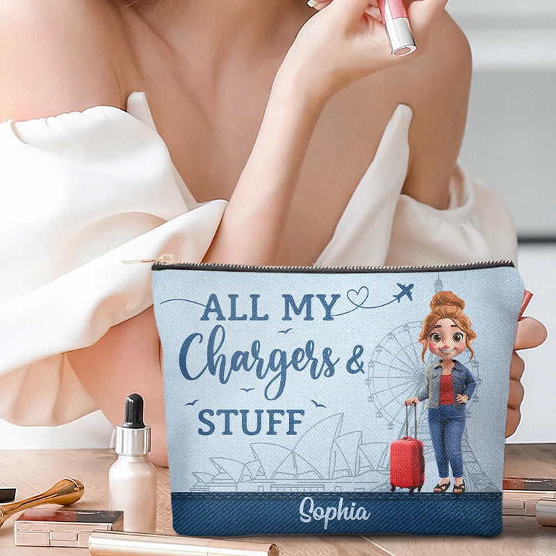 Gift For Yourself,Gift For Women,Gift For Men,Travel,Happy - All My Charging Sh*t - Personalized Cosmetic Bag