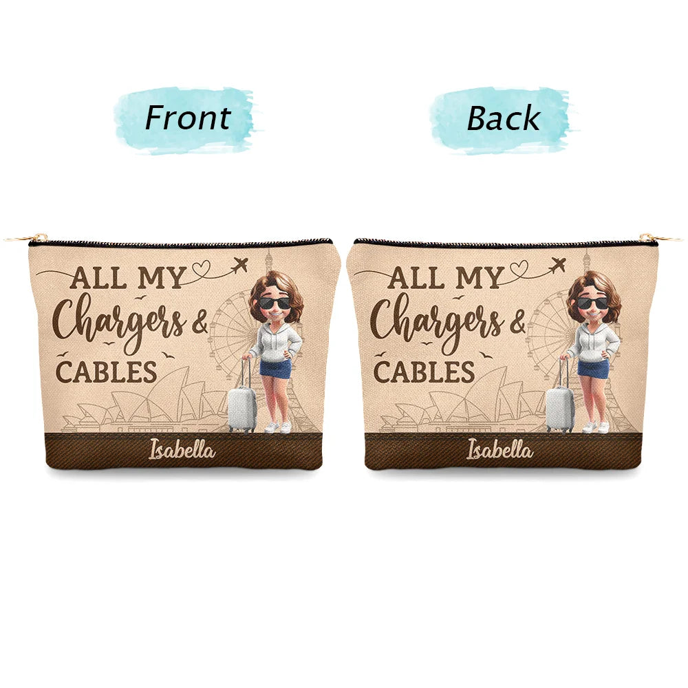 Gift For Yourself,Gift For Women,Gift For Men,Travel,Happy - All My Charging Sh*t - Personalized Cosmetic Bag
