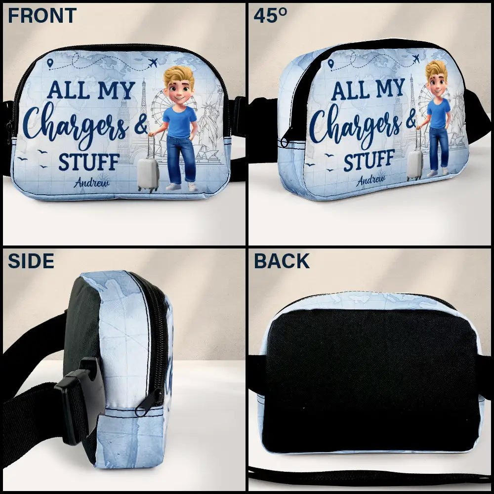 Gift For Yourself,Gift For Women,Gift For Men,Travel,Happy - All My Charging Sh*t - Personalized Crossbody Belt Bag