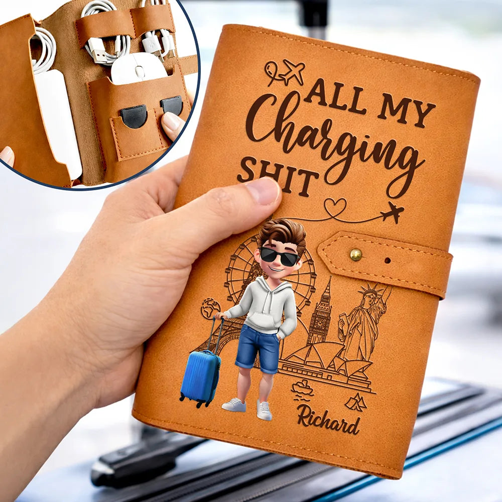 All My Charging Sh*t - Personalized Leather Cable Bag
