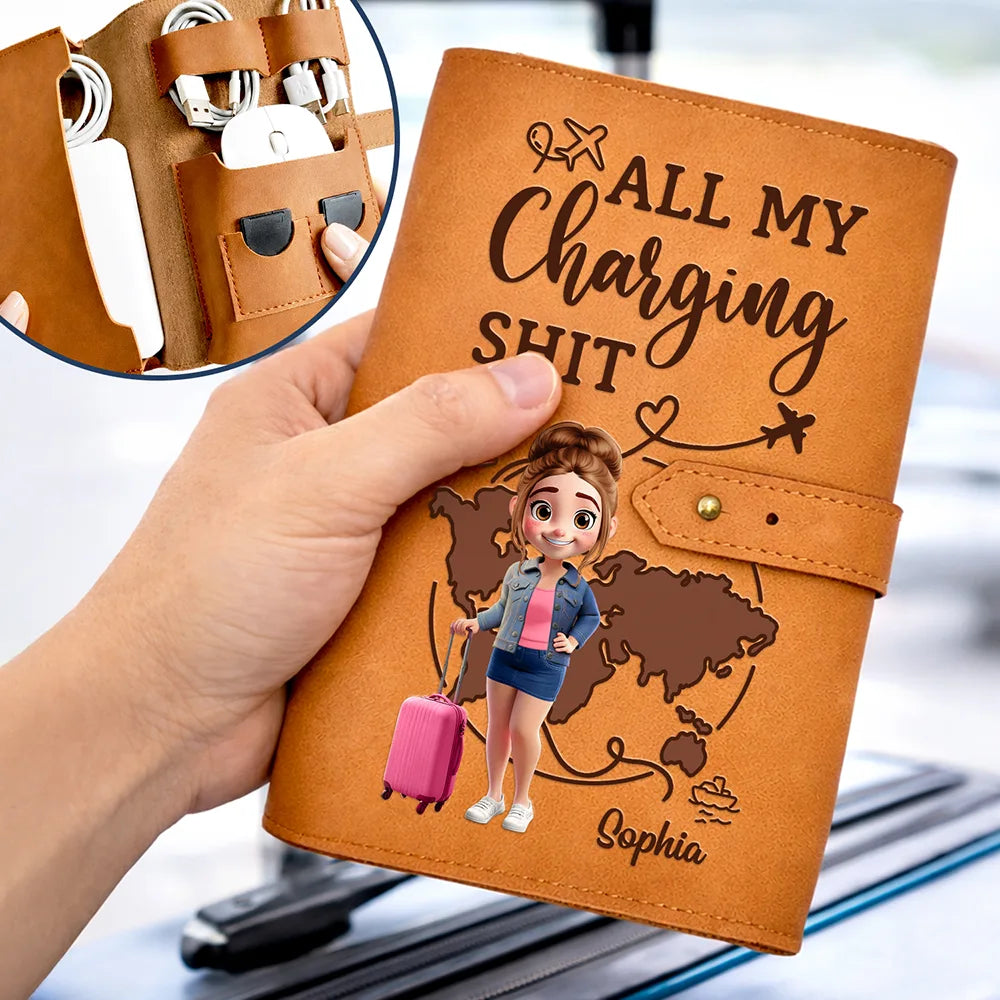 All My Charging Sh*t - Personalized Leather Cable Bag
