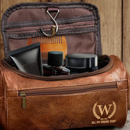 Gift For Men,Travel,Cruising,Happy,Icon - All My Cruise Crap Monogram - Personalized Leather Toiletry Bag
